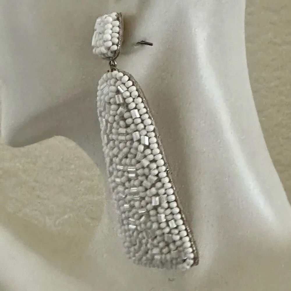White beaded statement earrings - Picture 5 of 7